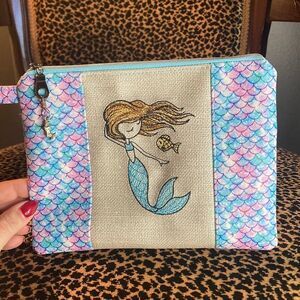 Michelle’s Sewing Nook embroidered mermaid cosmetic bag, good used condition